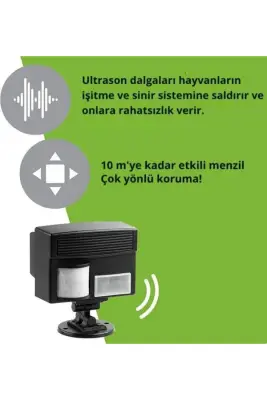 Hareket Sensörlü Çoklu Frekanslı Vahşi Hayvan Kovucu – Ultrasonik, Pil veya Adaptör - 5