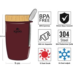 Igloo Bamboo Yemek Termosu 500ml-BORDO - 3