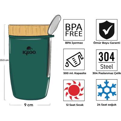 Igloo Bamboo Yemek Termosu 500ml-YEŞİL - 3