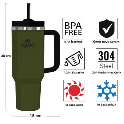 Igloo Stadler Thermo-Mug 1.2 Litre-HAKİ-SİYAH - 4