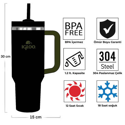 Igloo Stadler Thermo-Mug 1.2 Litre-SİYAH-HAKİ - 4